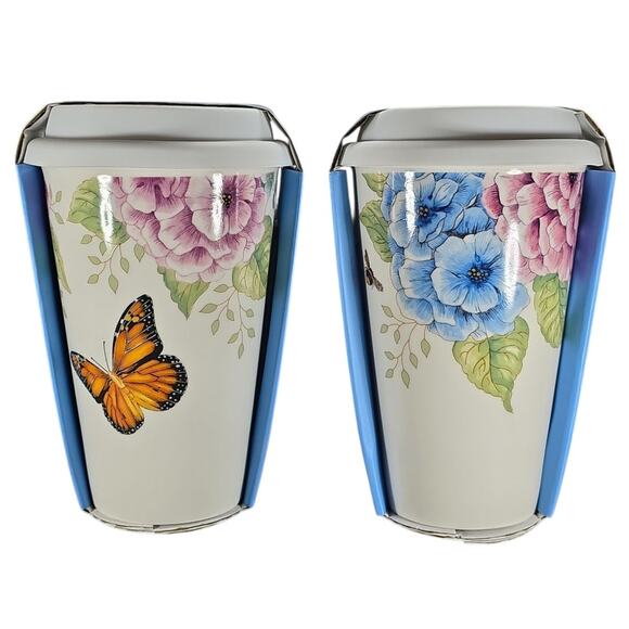 Lenox Butterfly Meadow Hydrangea Thermal Travel Mugs 2 PK 10OZ White Porcelain - Picture 2 of 5